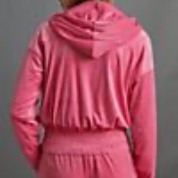 Anthropologie Catie Cropped Velvet Hoodie Blossom Pink - Picture 3 of 5